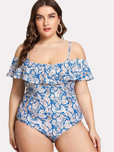 Paisley Print Flounce Swimsuit